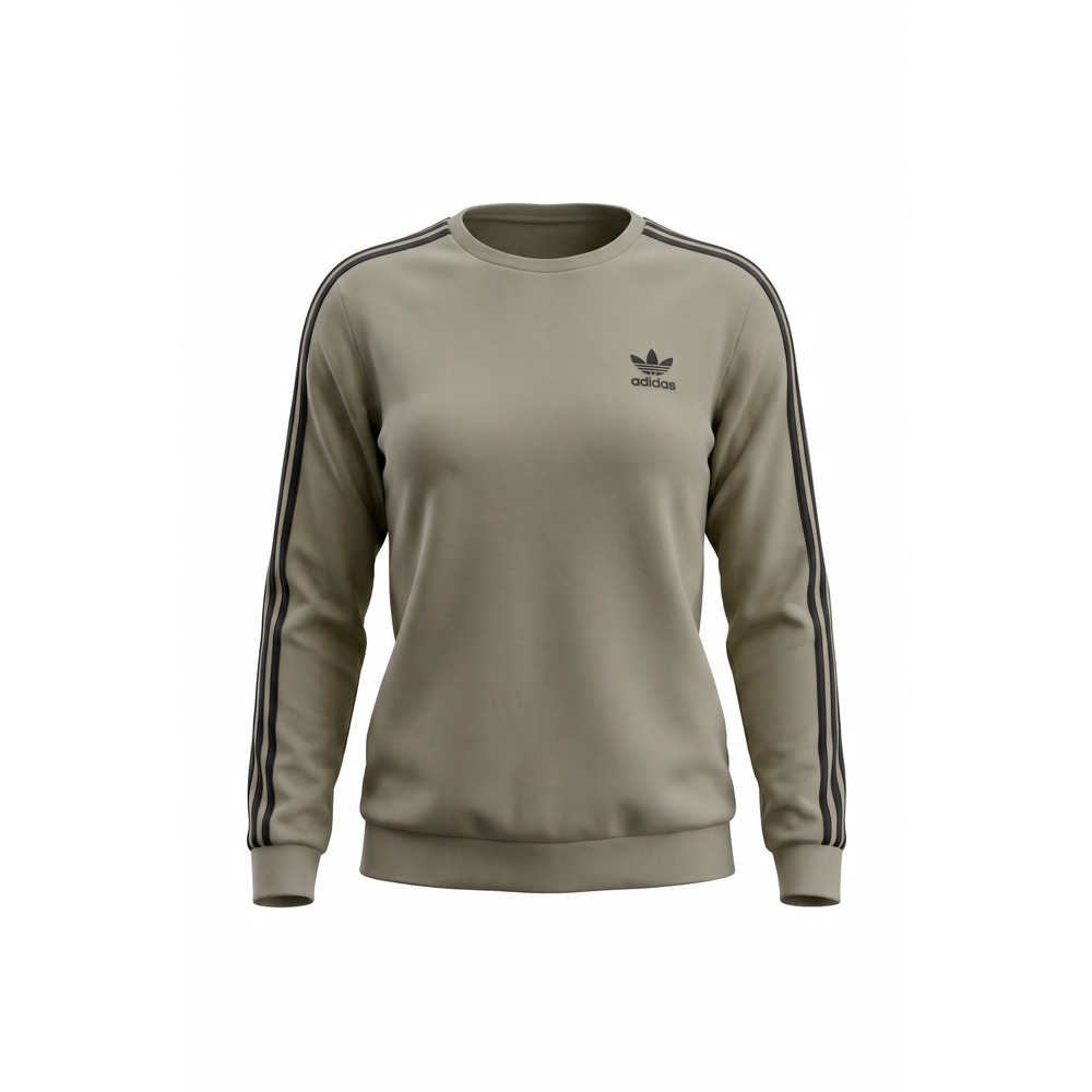 Adidas Primegreen Sweatshirt Olive Green 3-Stripe Crew‎ Neck Fleece Pullover L